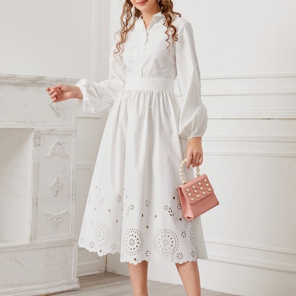 Eyelet Collared Neck Dress